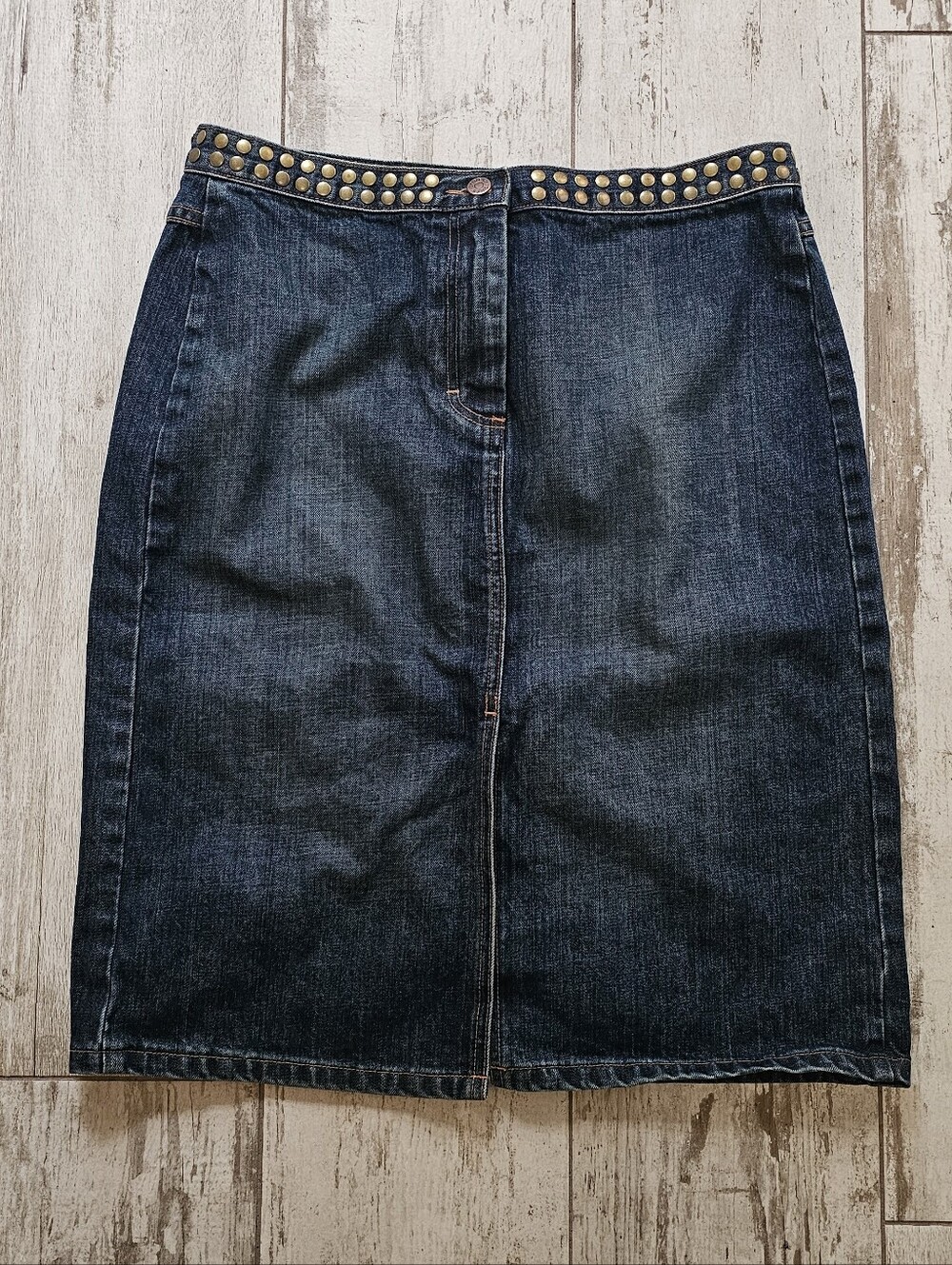 J. Crew Dark Blue Denim Pencil Skirt with Studded Waist 12